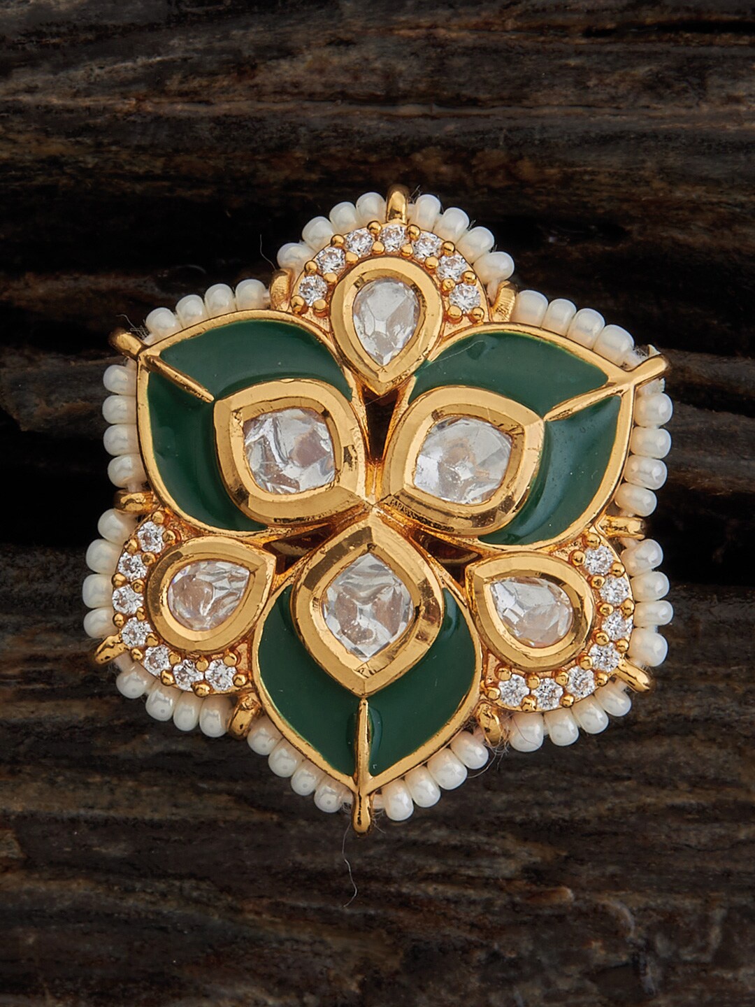 

Kushal's Fashion Jewellery Kundan-Studded & Beaded Finger Ring, Gold