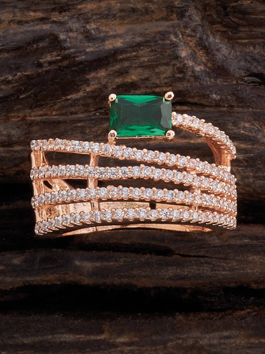 

Kushal's Fashion Jewellery Rose Gold Plated Cubic Zirconia Adjustable Finger Ring