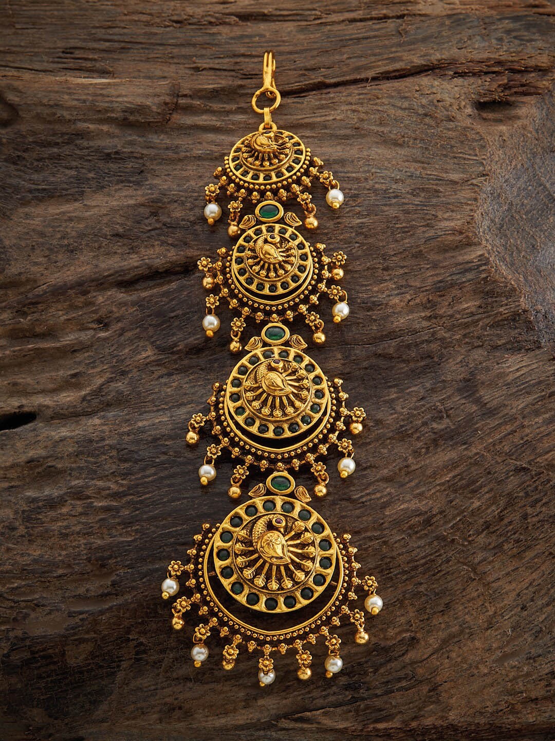 

Kushal's Fashion Jewellery Gol -Plated Stone Studded Antique Maang Tikka, Gold