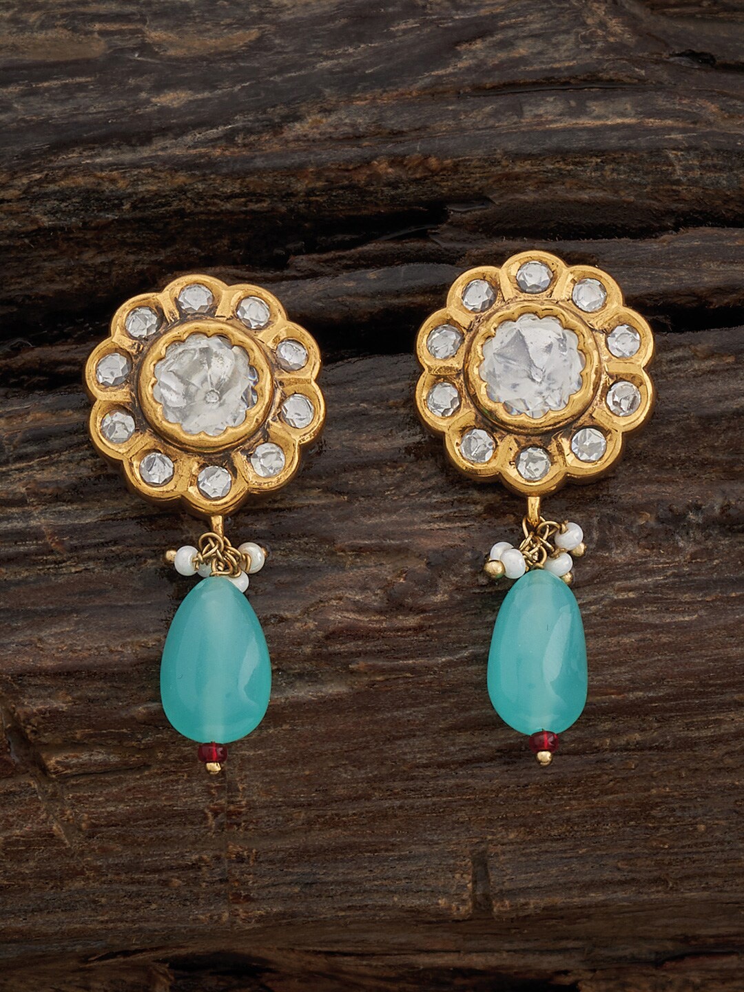 

Kushal's Fashion Jewellery Kundan Classic Drop Earrings, Sea green