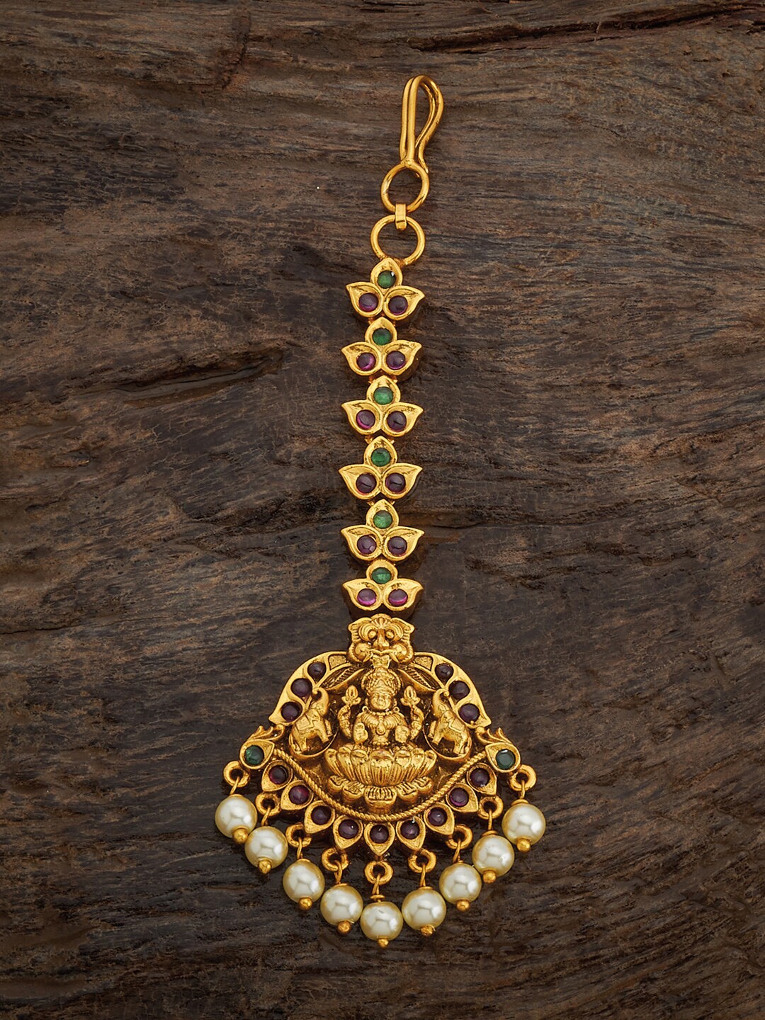 

Kushal's Fashion Jewellery Gold-Plated Stones Studded Antique Maangtikka