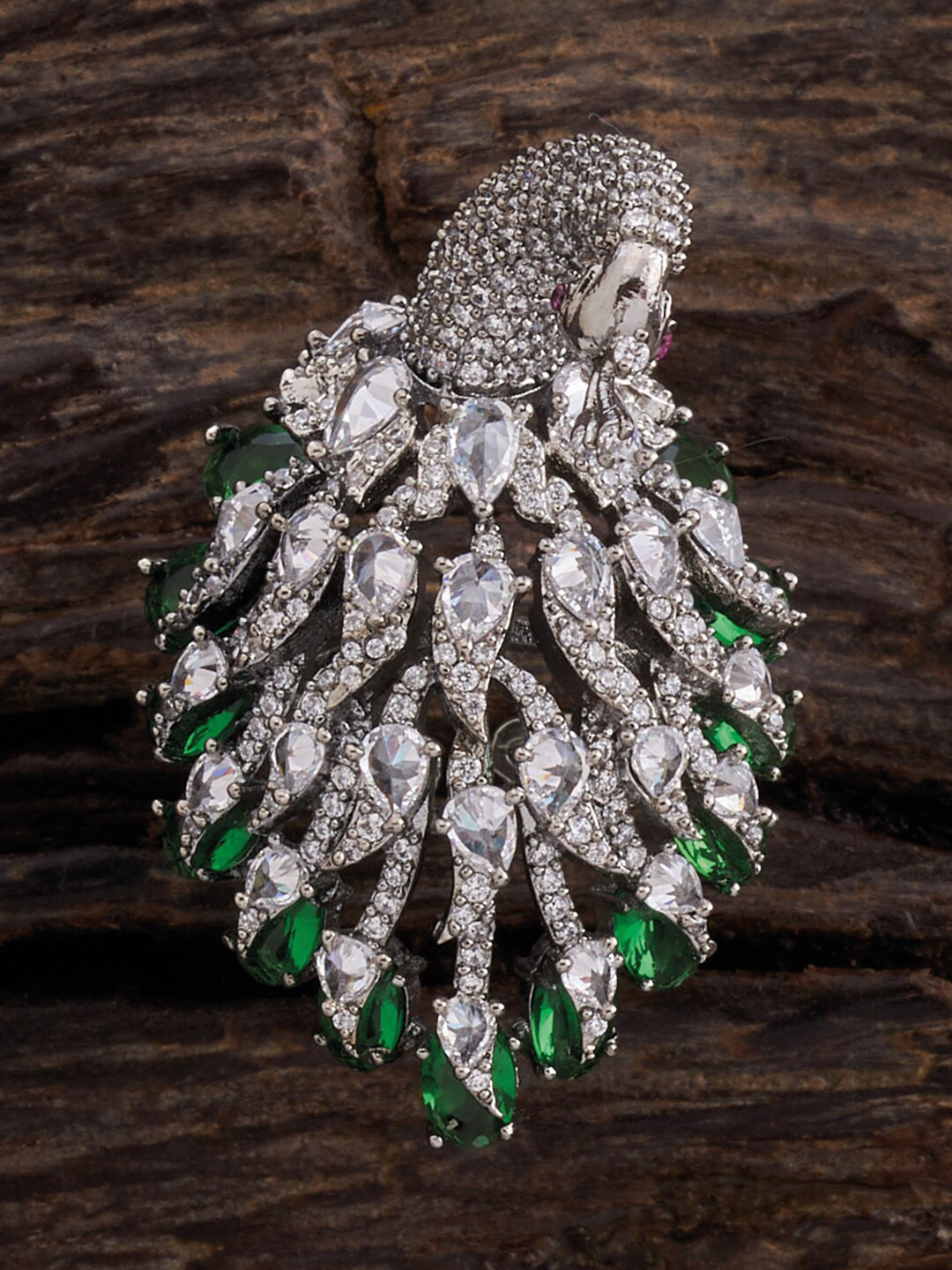 

Kushal's Fashion Jewellery Rhodium-Plated Cubic Zirconia Adjustable Ring, Green