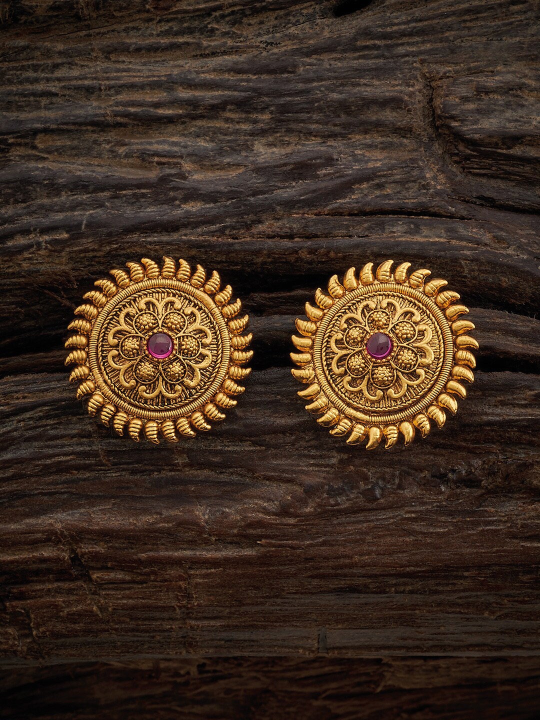 

Kushal's Fashion Jewellery Gold-Plated Circular Stud Earrings