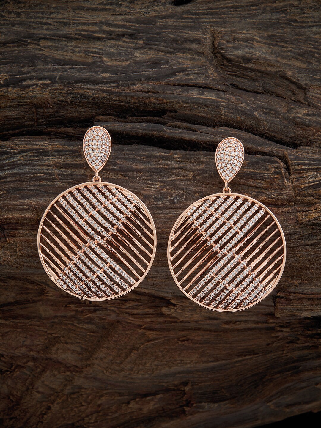 

Kushal's Fashion Jewellery Rose Gold Plated Cubic Zirconia Studded Drop Earrings