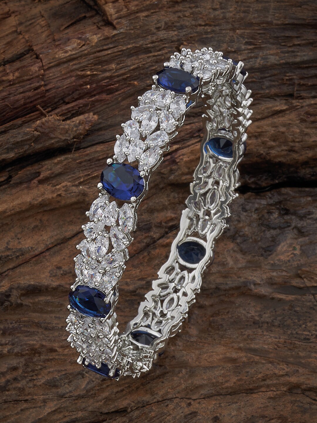 

Kushal's Fashion Jewellery Rhodium-Plated CZ Bangle, Silver