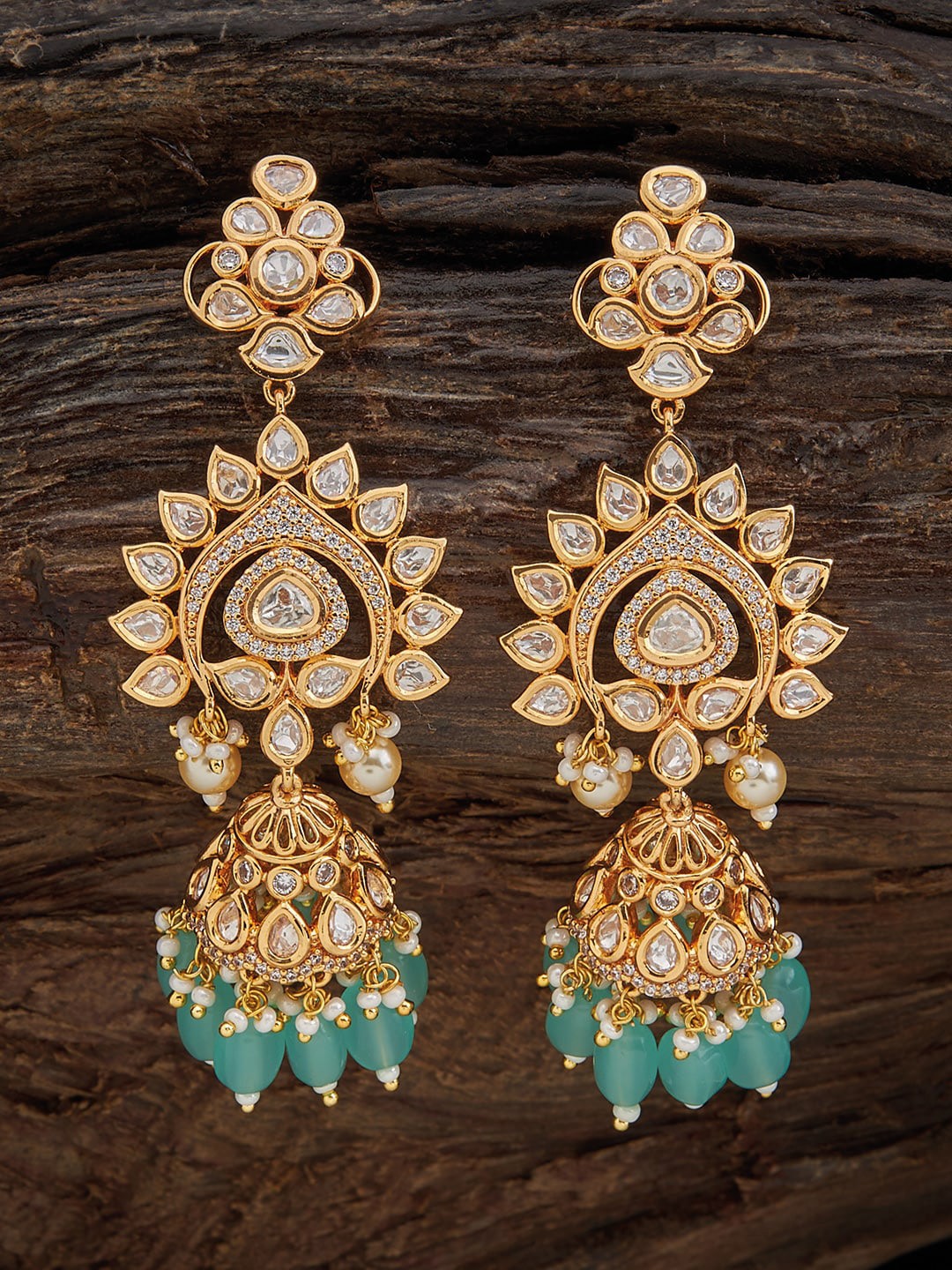 

Kushal's Fashion Jewellery Kundan Studded Contemporary Jhumkas, Gold