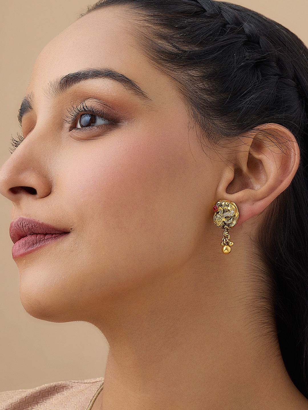 

Kushal's Fashion Jewellery 92.5 Pure Silver Gold-Plated Dome Shaped Drop Earrings