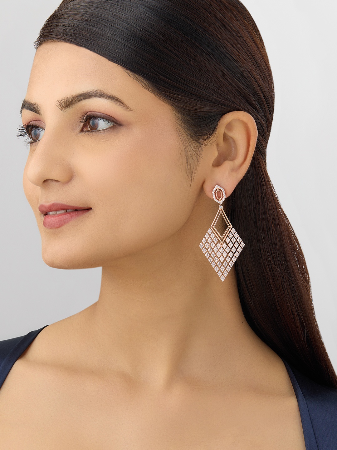 

Kushal's Fashion Jewellery Rose Gold-Plated Cubic Zirconia Contemporary Drop Earrings