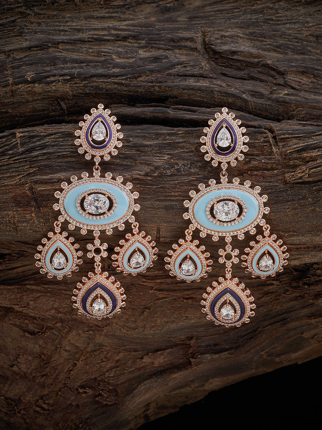 

Kushal's Fashion Jewellery Rose Gold Plated Cubic Zirconia Studded Drop Earrings