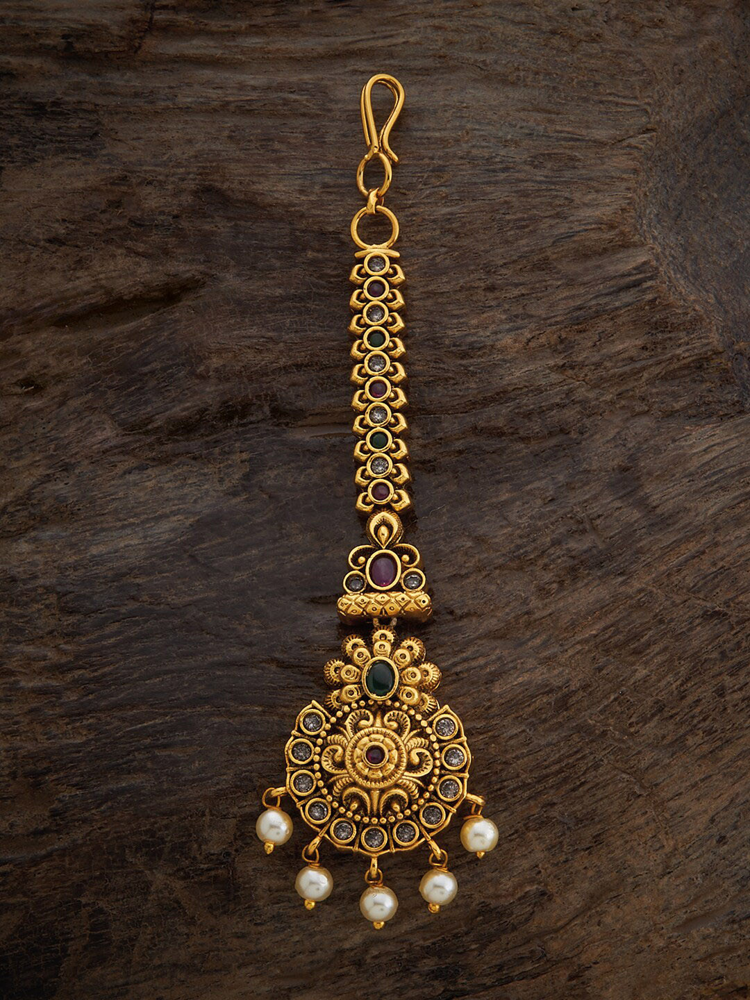 

Kushal's Fashion Jewellery Gold-Plated Stone-Studded Antique Maang Tikka