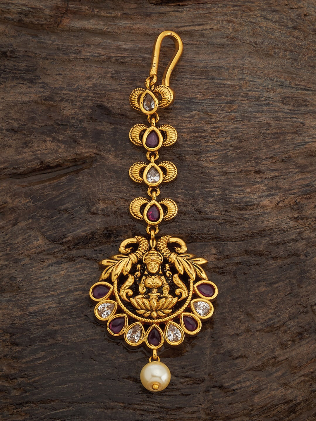 

Kushal's Fashion Jewellery Gold-Plated stone-studded & Beded Maang Tikka, Red