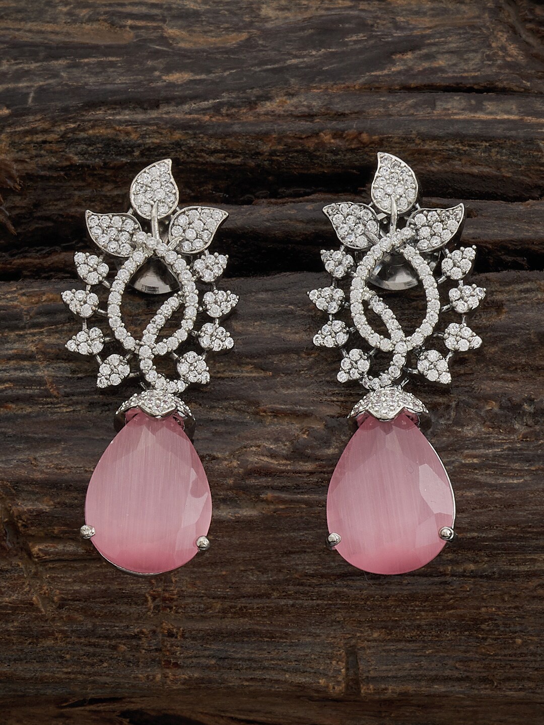 

Kushal's Fashion Jewellery Rhodium-Plated Teardrop Shaped Drop Earrings, Silver