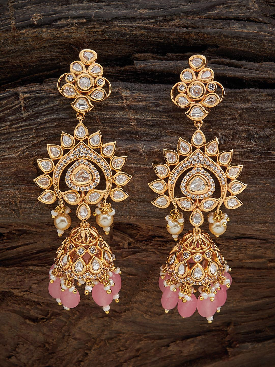

Kushal's Fashion Jewellery Kundan Studded & Beaded Jhumkas, Gold