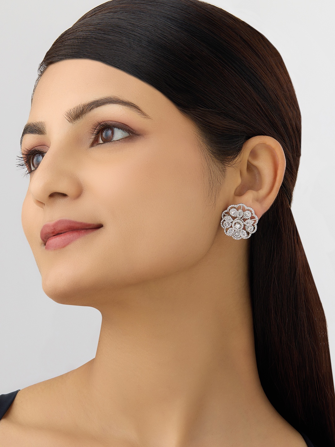 

Kushal's Fashion Jewellery Rhodium Plated Cubic Zirconia Studded Studs Earrings, Silver