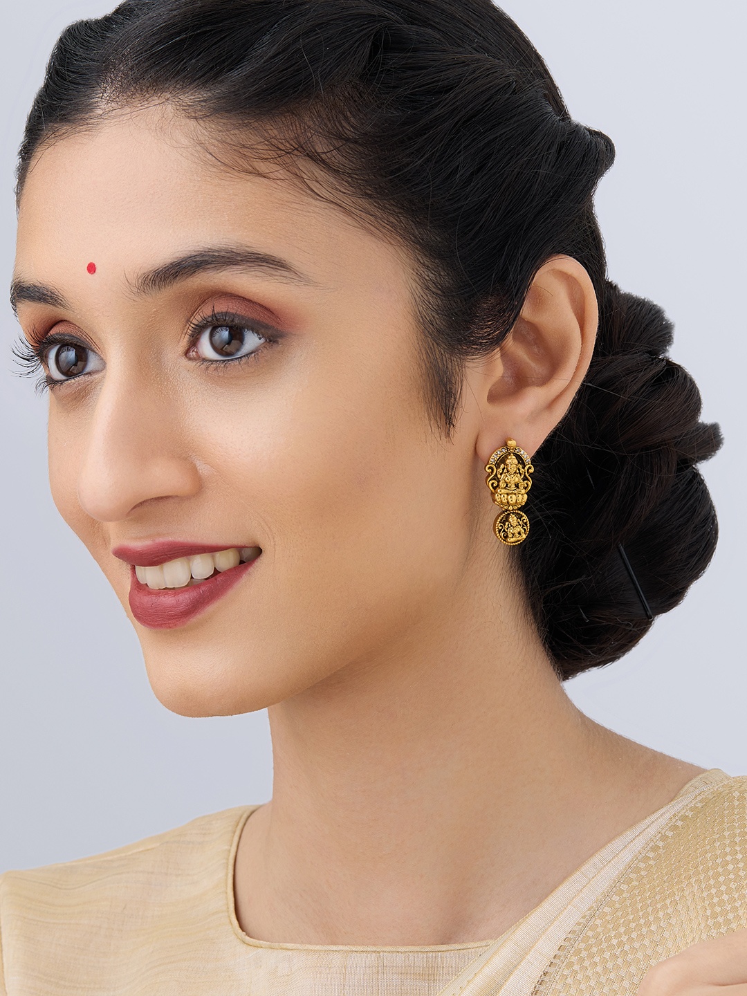 

Kushal's Fashion Jewellery Gold Plated Cubic Zirconia Stone Studded Drop Earrings