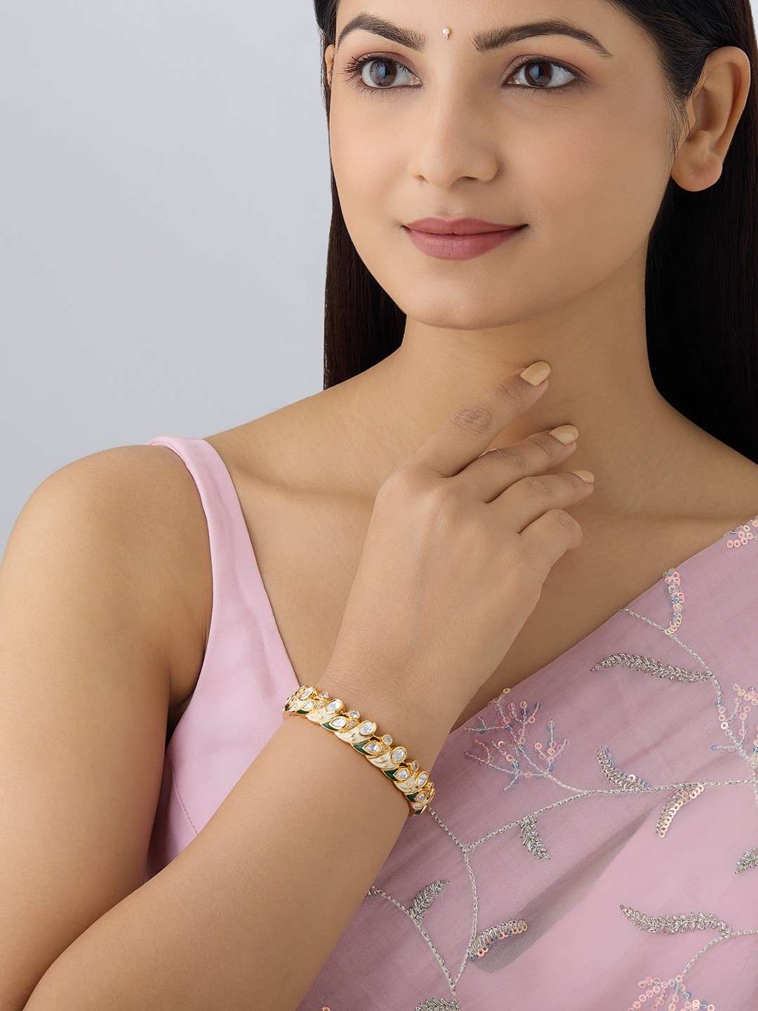 

Kushal's Fashion Jewellery Kundan-Studded Bangle, White