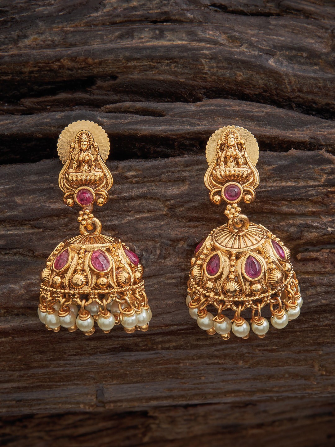 

Kushal's Fashion Jewellery Gold-Plated Antique Dome Shaped Jhumkas