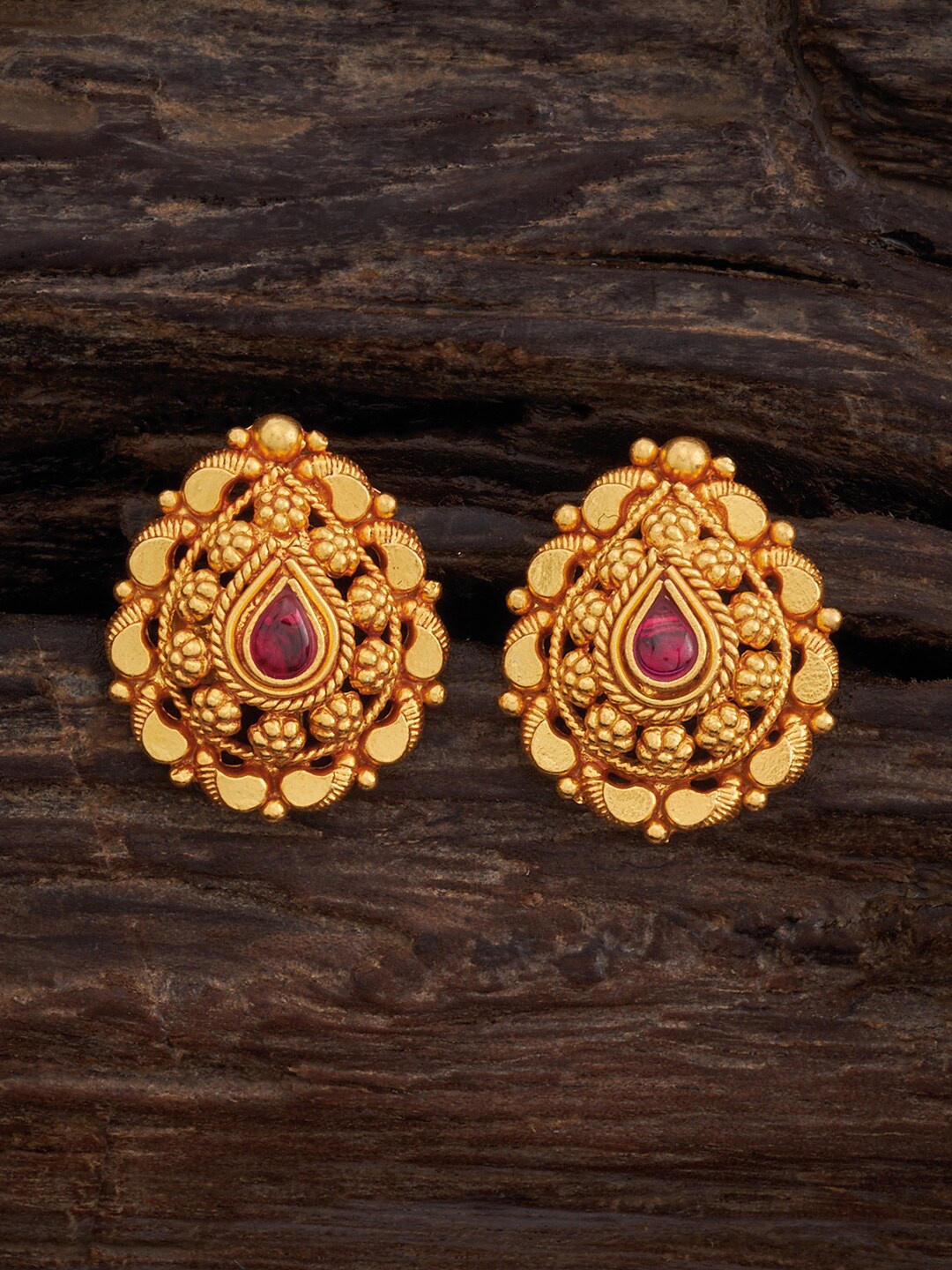 

Kushal's Fashion Jewellery 92.5 Pure Silver Gold Plated Artificial Stones Studs Earrings