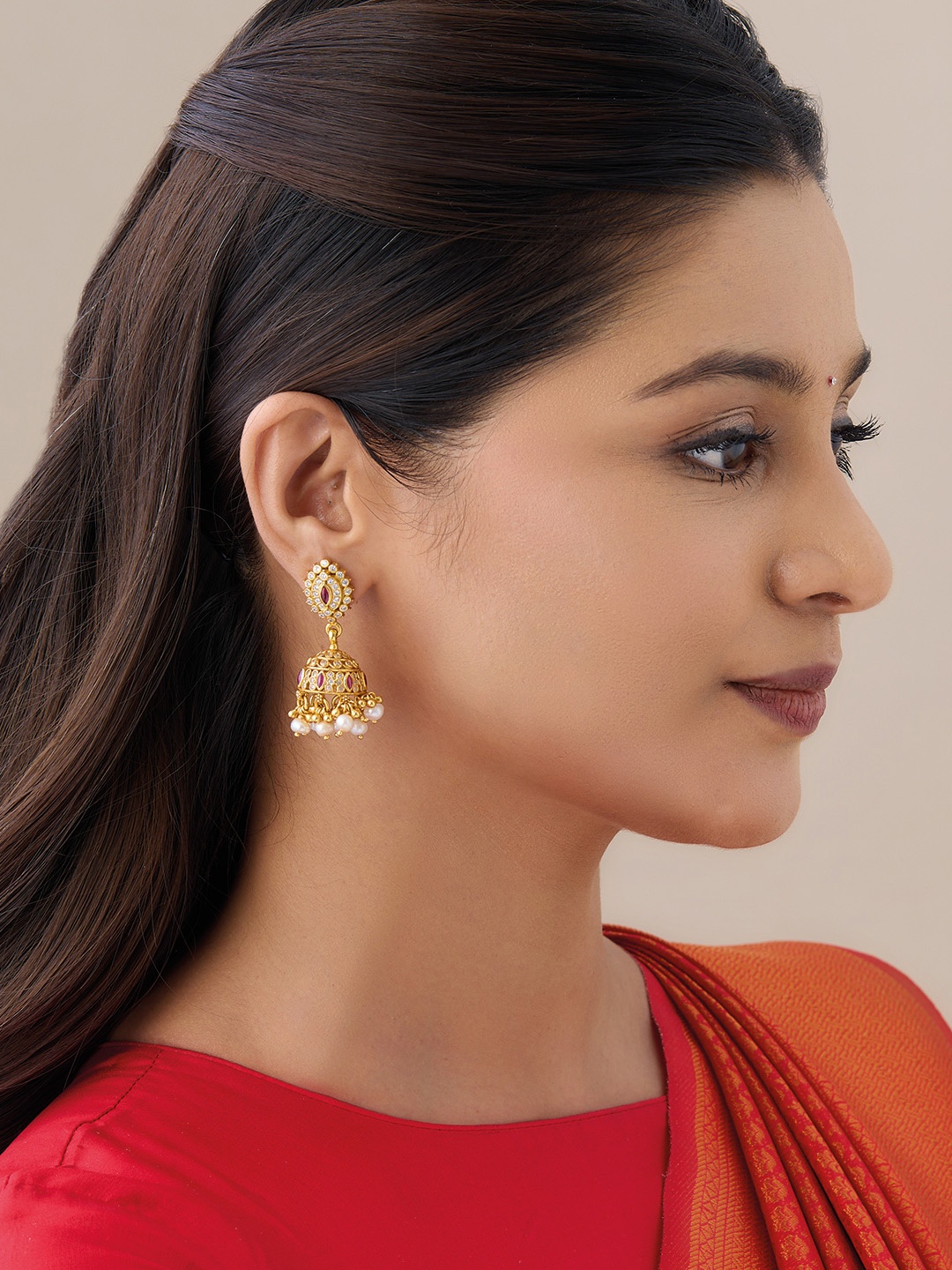

Kushal's Fashion Jewellery Gold Plated 92.5 Pure Silver Dome Shaped Jhumkas