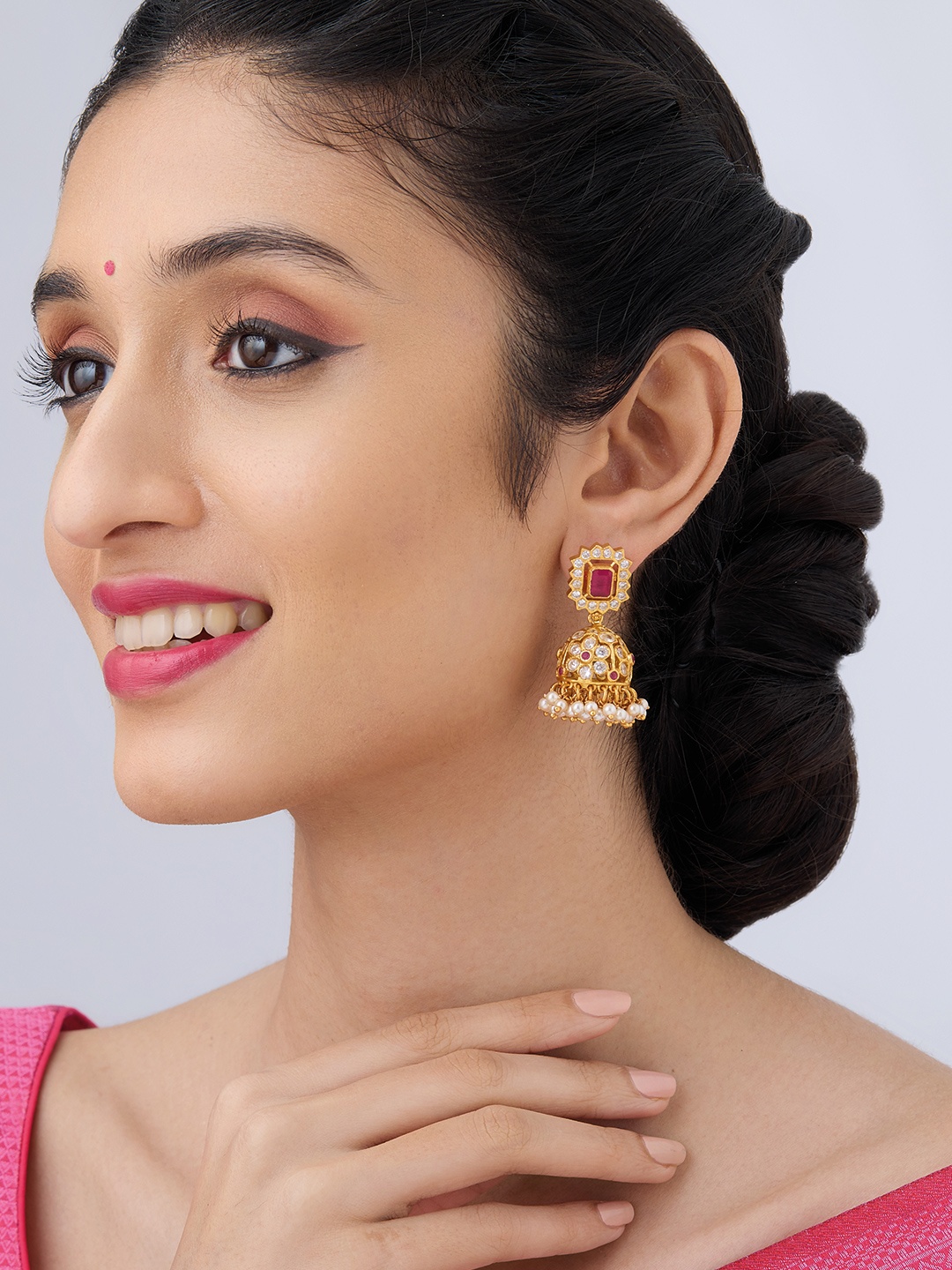 

Kushal's Fashion Jewellery 92.5 Pure Silver Gold Plated Jhumkas