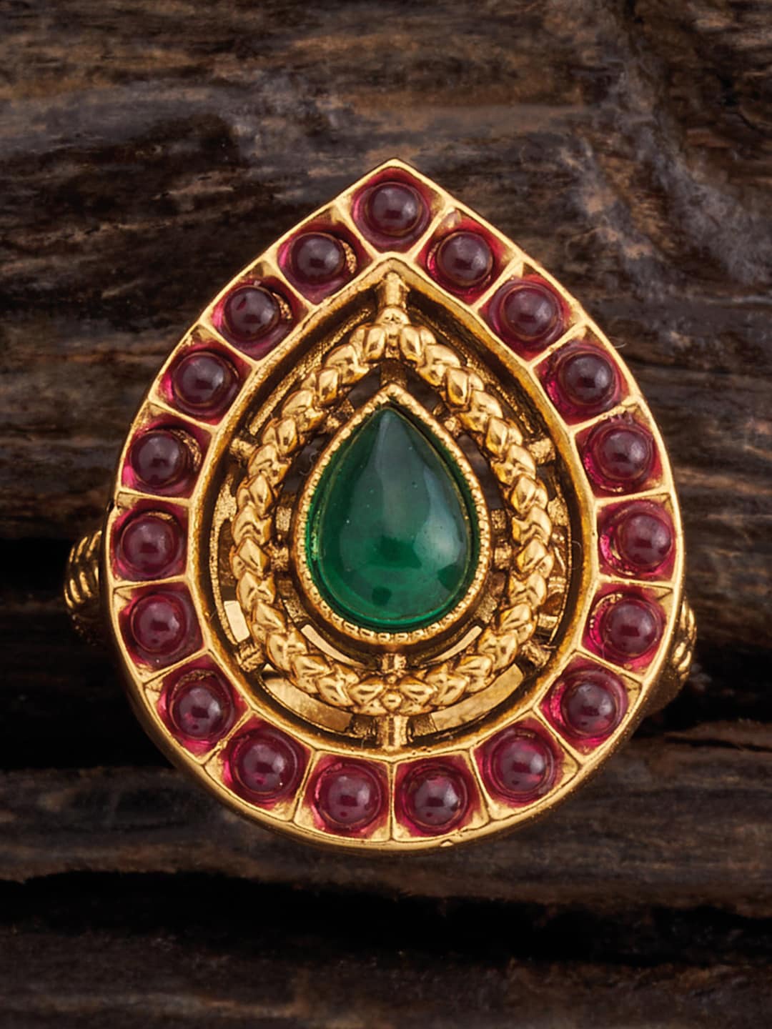 

Kushal's Fashion Jewellery Gold-Plated Stones Studded Adjustable Ring, Red