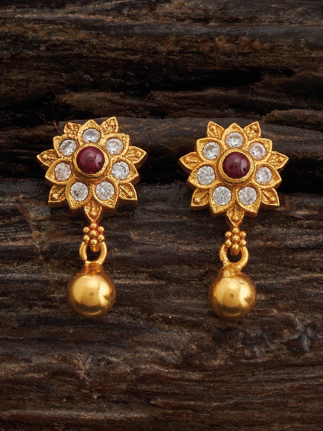 

Kushal's Fashion Jewellery 92.5 Pure Silver Gold Plated Ruby Studded Drop Earrings