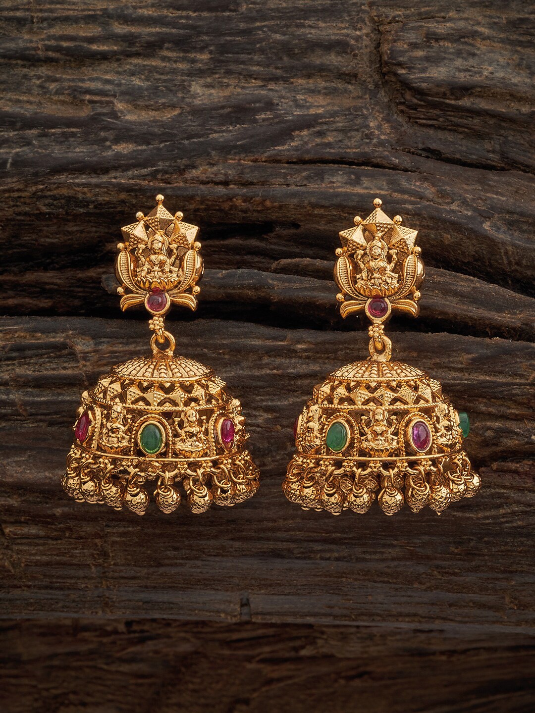 

Kushal's Fashion Jewellery Gold-Plated Dome Shaped Temple Jhumkas