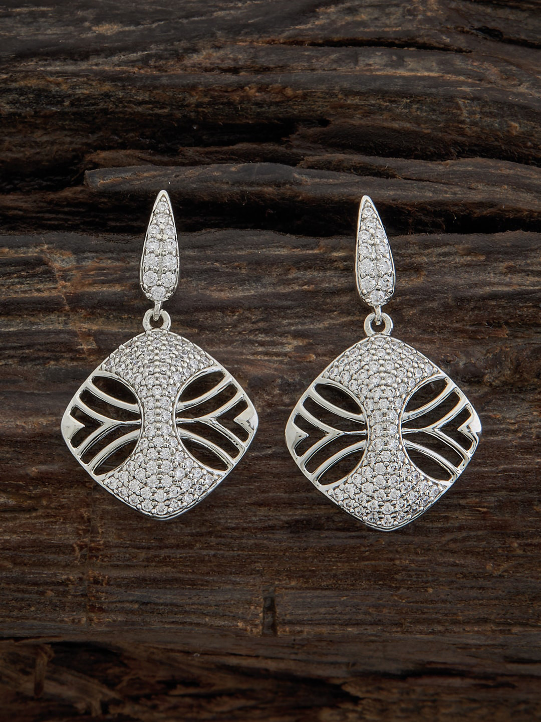 

Kushal's Fashion Jewellery Rhodium-Plated Contemporary Cubic Zirconia Studded Drop Earring, Silver