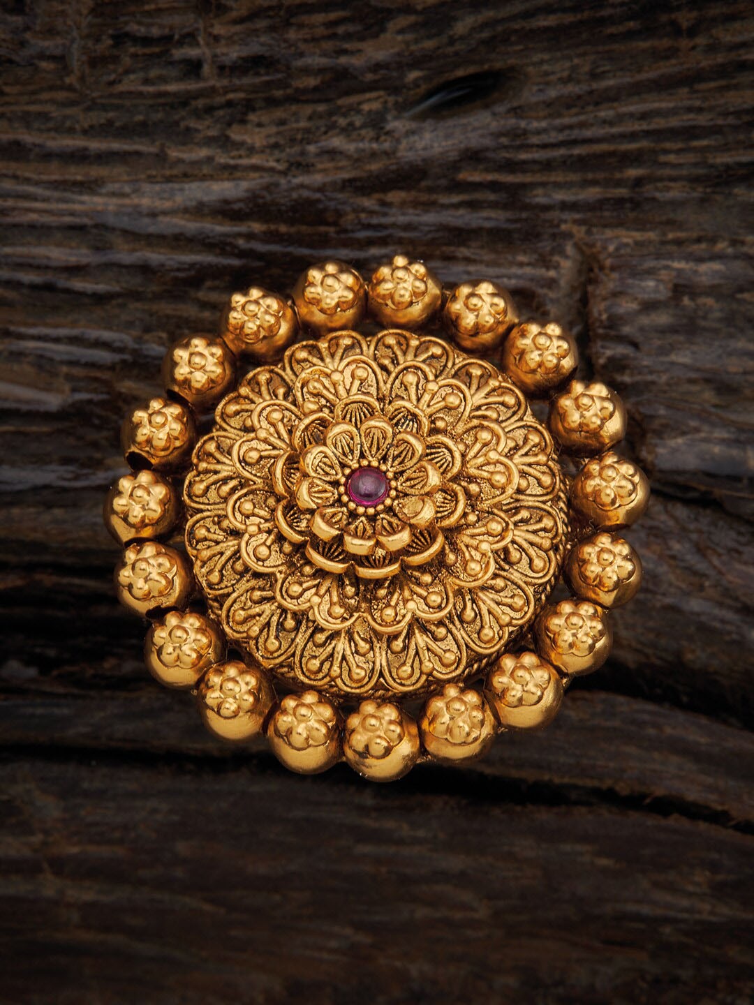 

Kushal's Fashion Jewellery Gold-Plated Stone Studded Ethnic Antique Adjustable Finger Ring, Red
