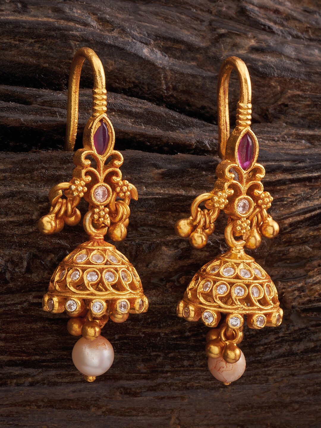 

Kushal's Fashion Jewellery Gold-Plated 92.5 Pure Silver Temple Dome Shaped Jhumkas