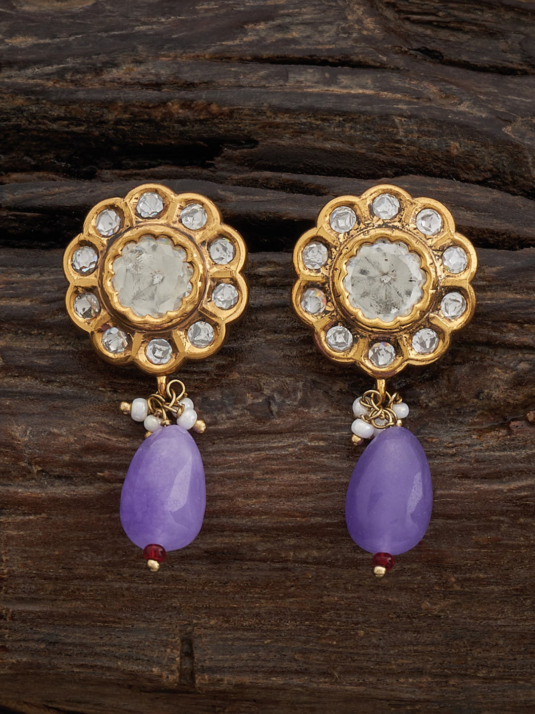 

Kushal's Fashion Jewellery Kundan Classic Drop Earrings, Lavender