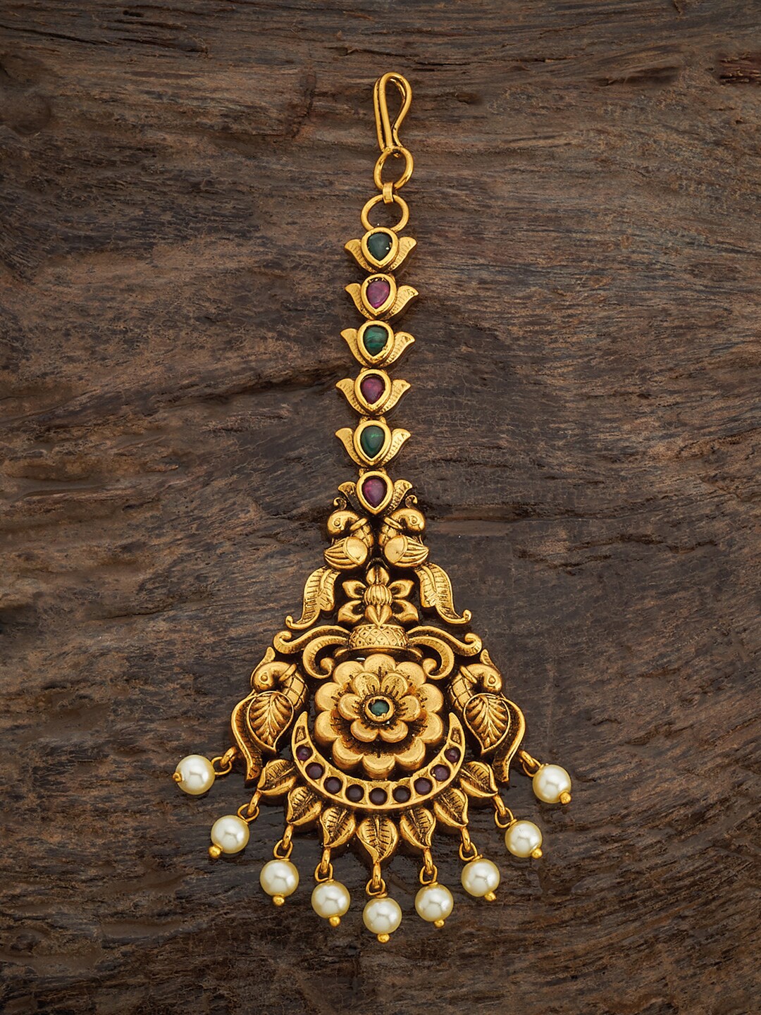 

Kushal's Fashion Jewellery Gold-Plated Stone-Studded & Beaded Maang Tikka