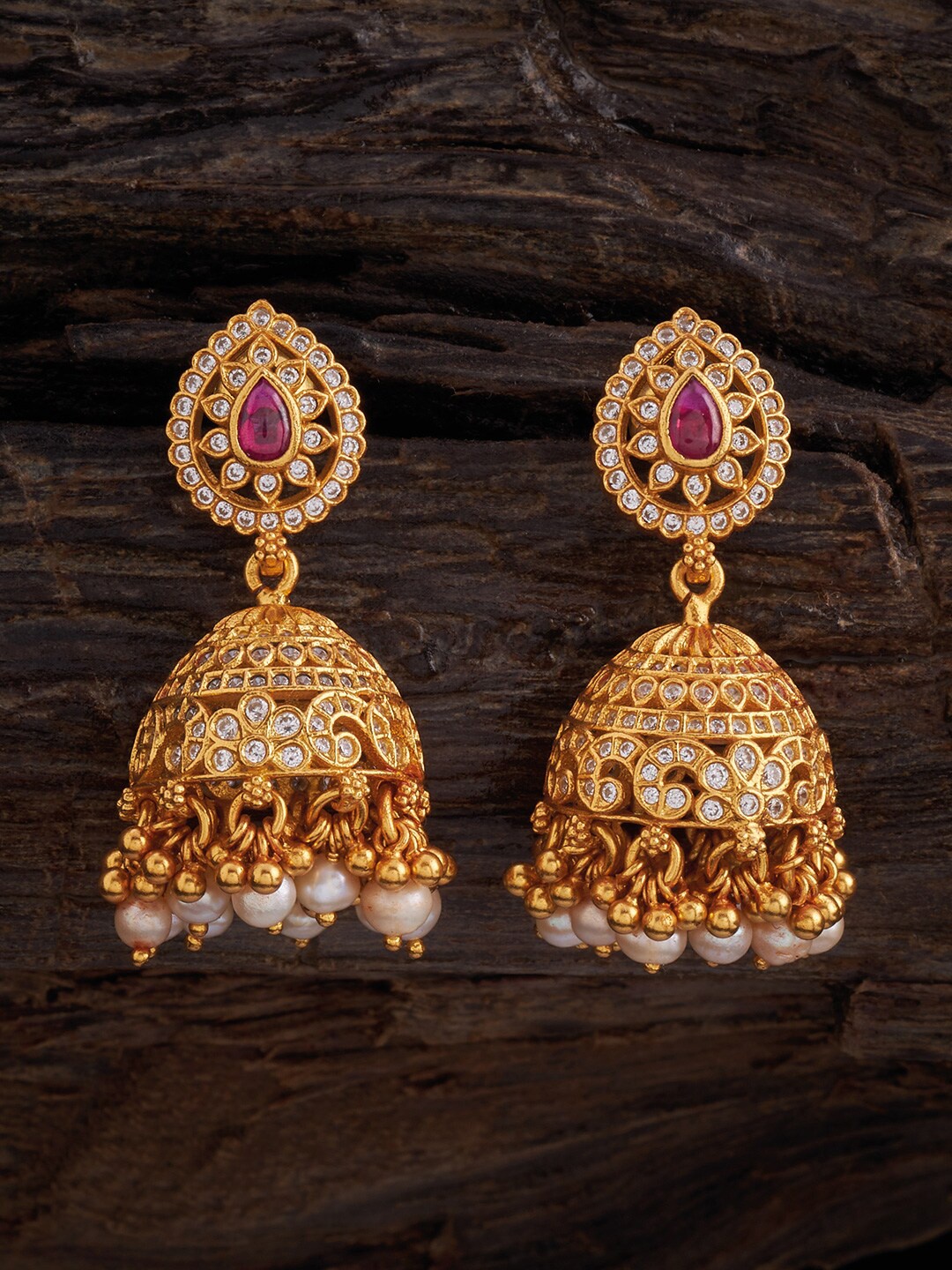 

Kushal's Fashion Jewellery 92.5 Pure Silver Gold-Plated Classic Jhumkas