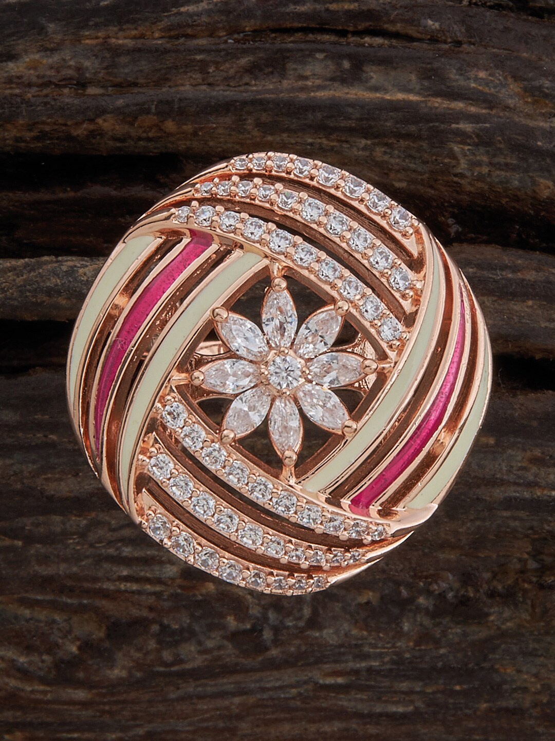 

Kushal's Fashion Jewellery Rose Gold-Plated CZ-Studded Adjustable Finger Ring