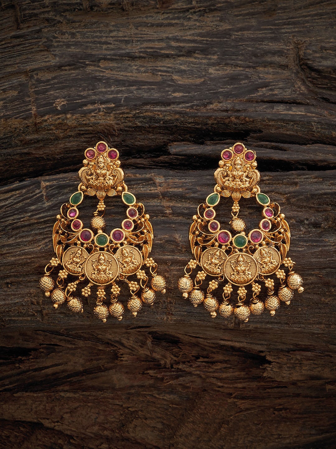 

Kushal's Fashion Jewellery Gold-Plated Classic Antique Drop Earrings, Red