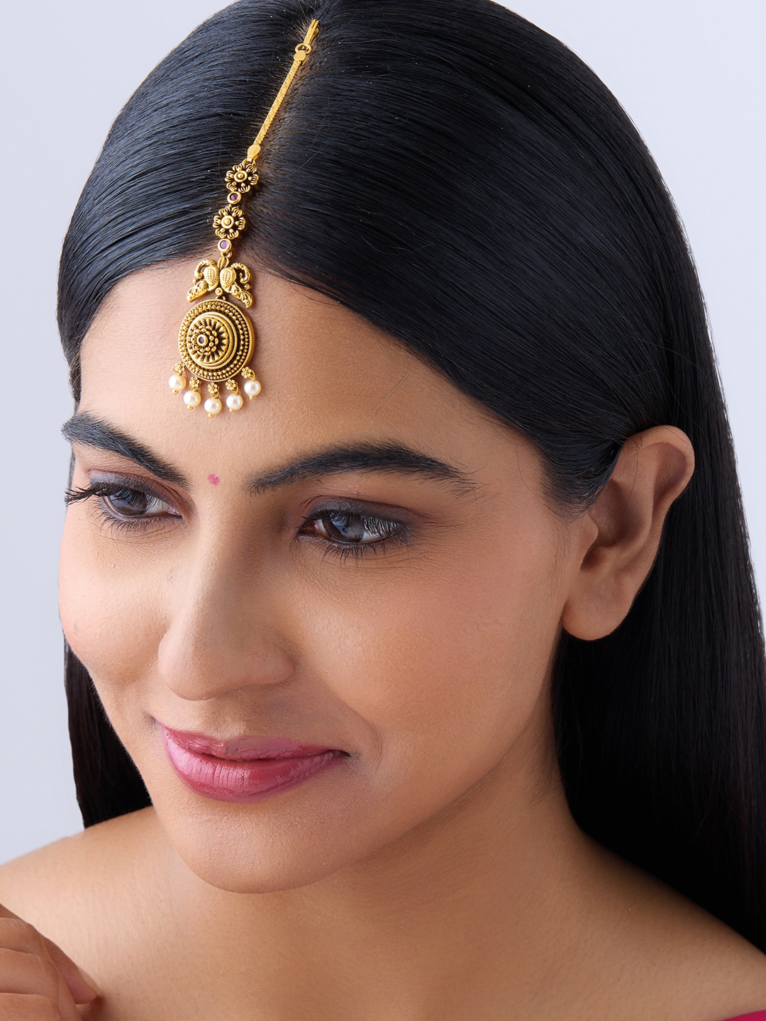 

Kushal's Fashion Jewellery Gold-Plated Stone-Studded & Beaded Maang Tikka