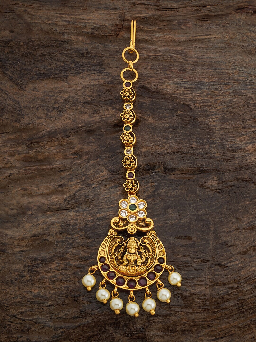 

Kushal's Fashion Jewellery Gold-Plated Antique Maang Tikka, Red