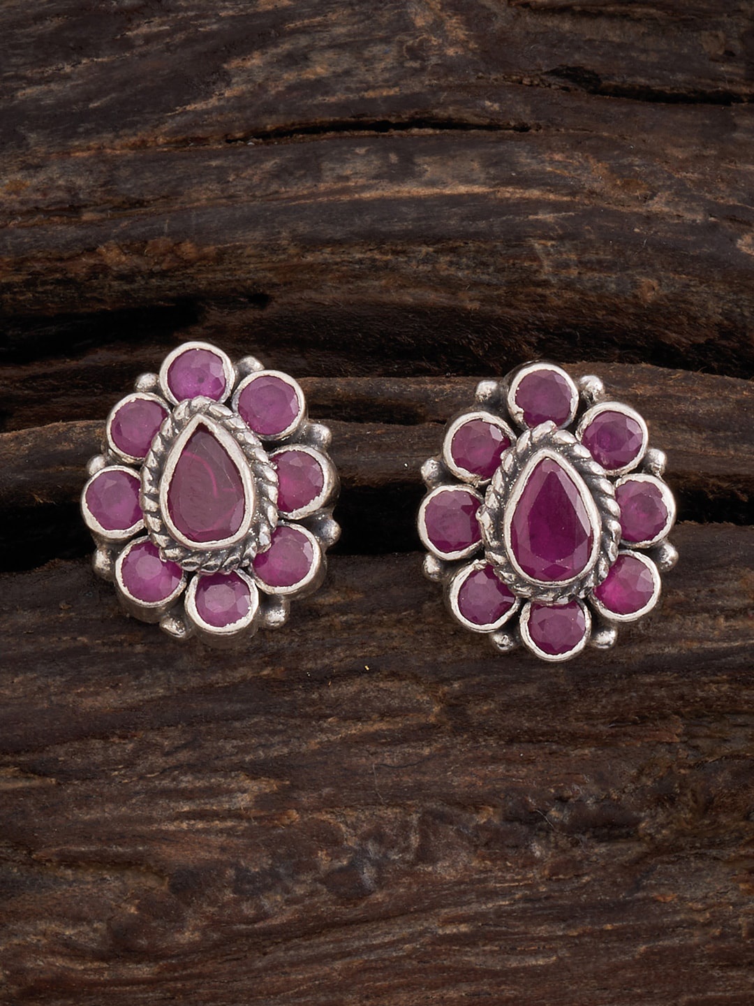 

Kushal's Fashion Jewellery Silver Rhodium-Plated Classic Studs Earrings, Red