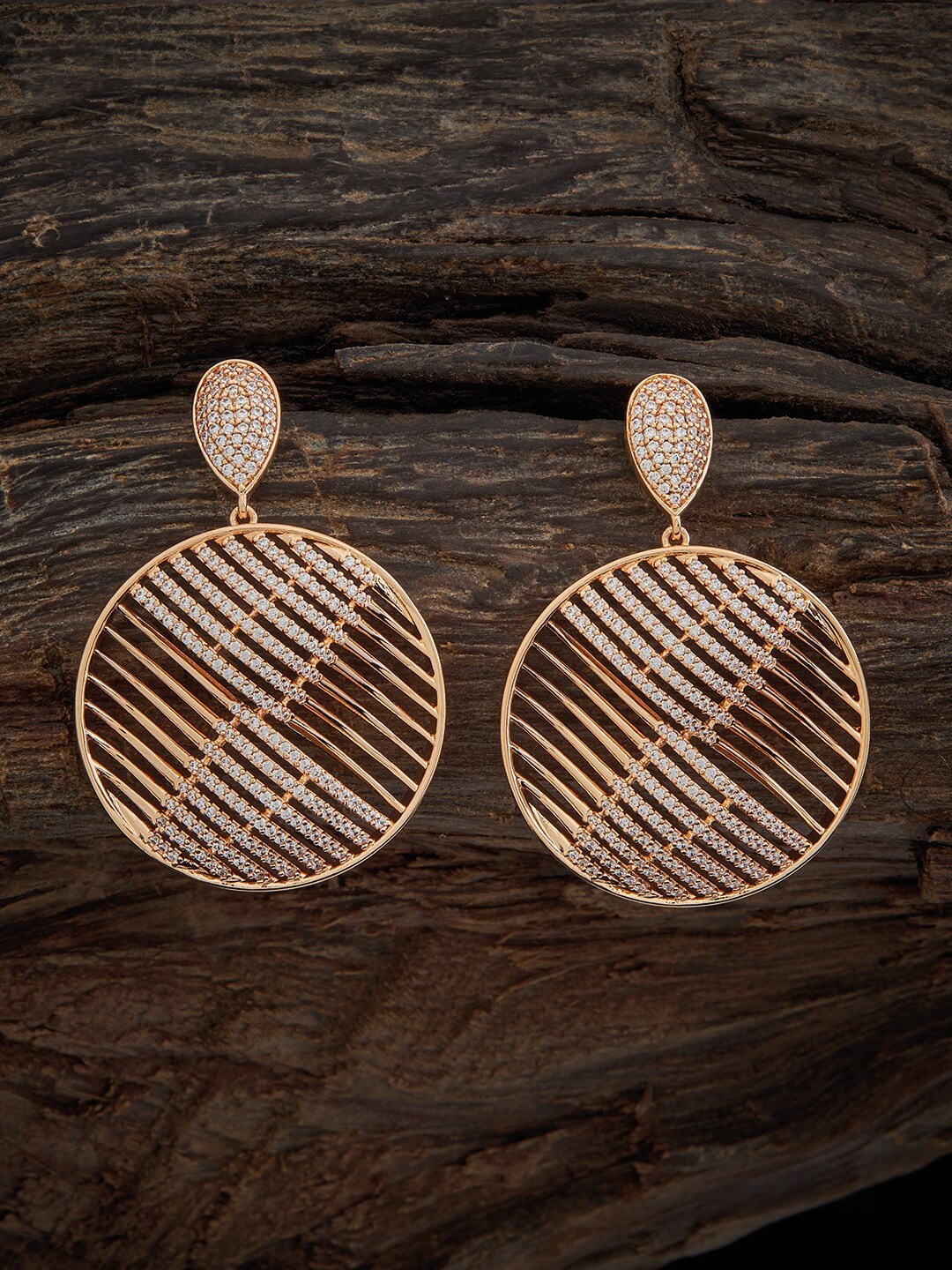

Kushal's Fashion Jewellery Gold-Plated Zircon-Studded Contemporary Drop Earrings
