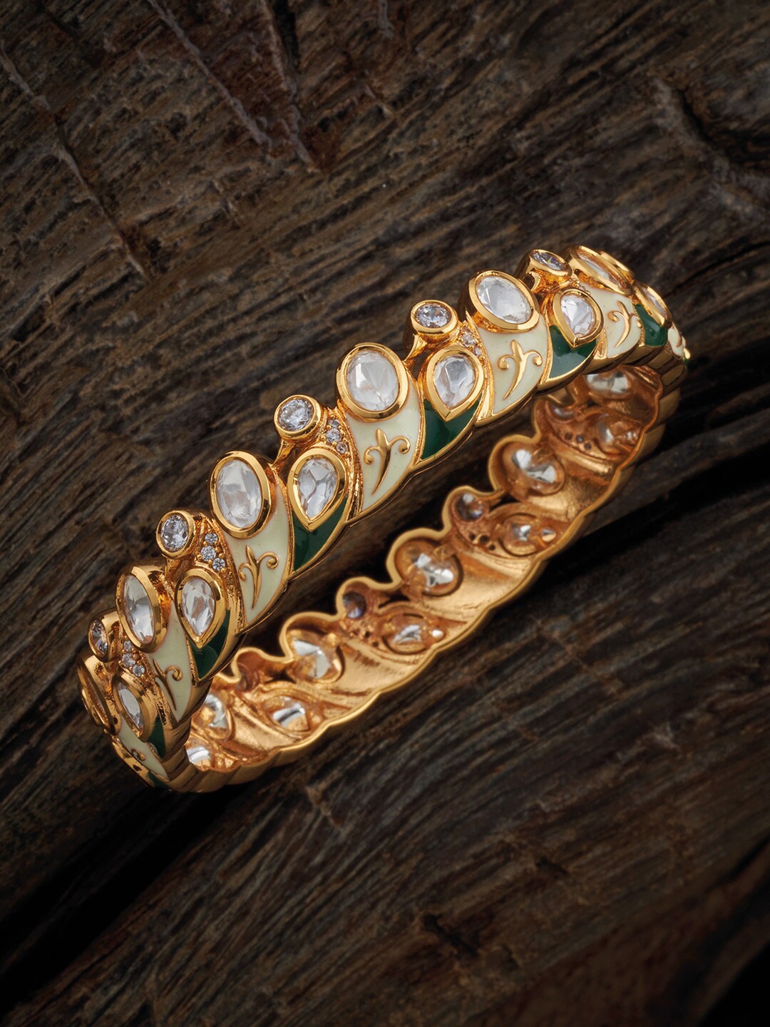 

Kushal's Fashion Jewellery Gold-plated Kundan Stone-Studded Bangle, White