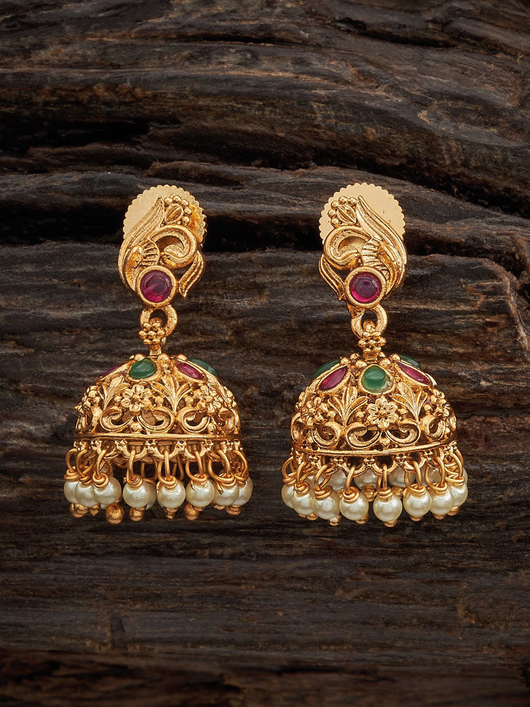 

Kushal's Fashion Jewellery Gold Plated Artificial Stones Studded Jhumkas