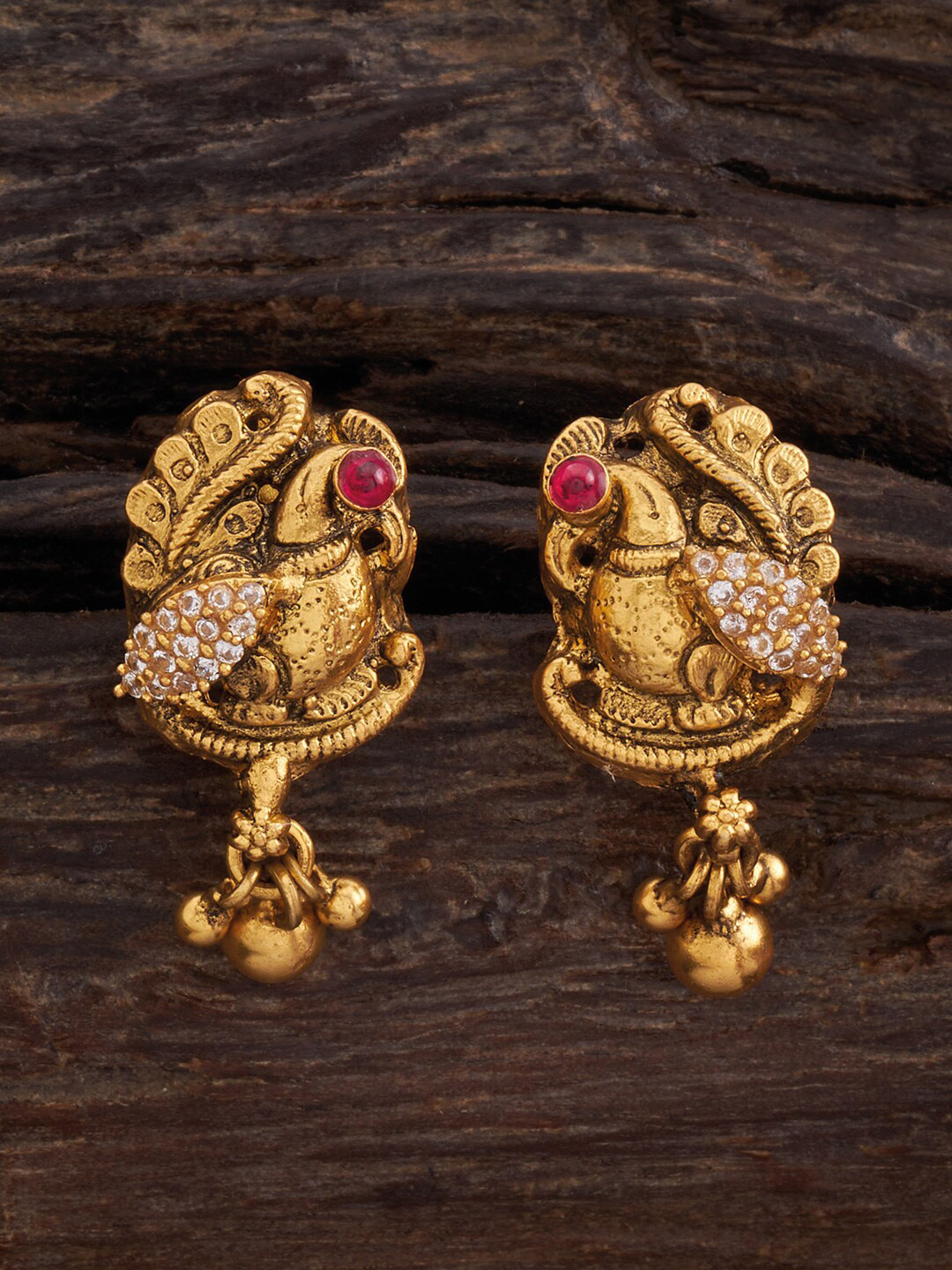 

Kushal's Fashion Jewellery Gold-Plated Dome Shaped 92.5 Pure Silver Hoop, Red
