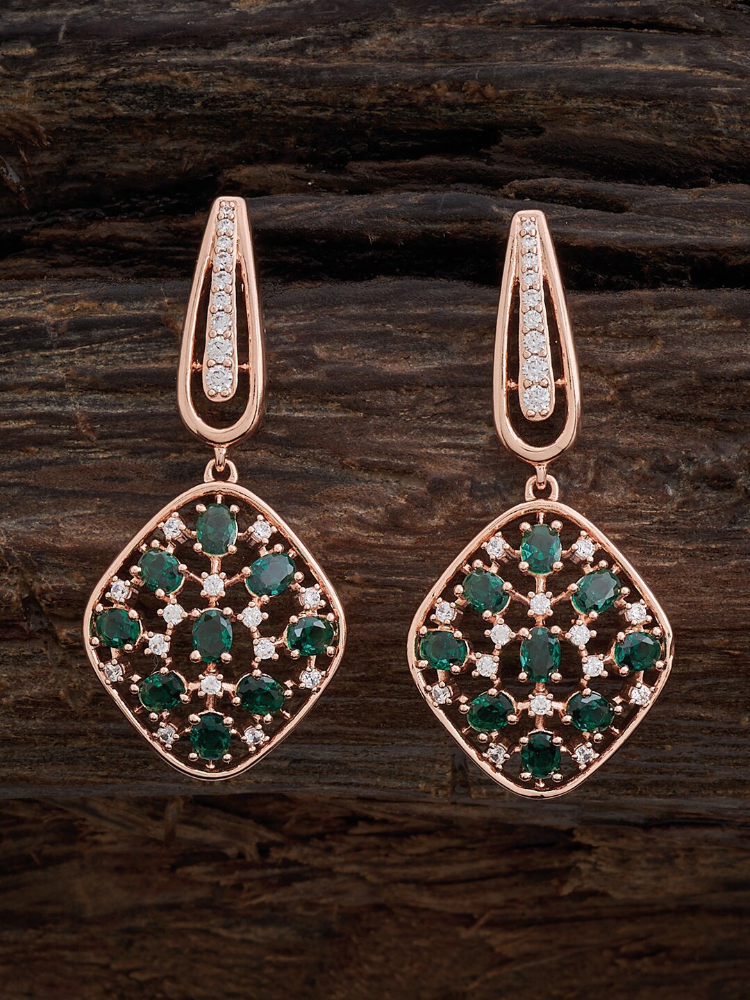

Kushal's Fashion Jewellery Rose Gold Plated Cubic Zirconia Studded Drop Earrings