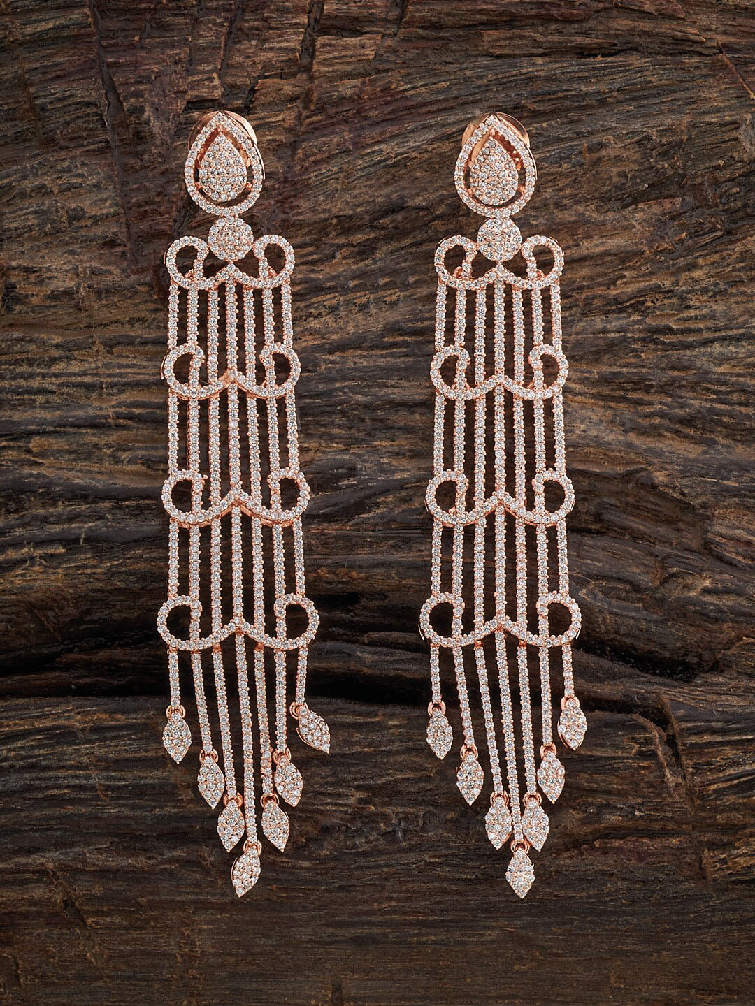 

Kushal's Fashion Jewellery Rose Gold Plated Cubic Zirconia Studded Drop Earrings