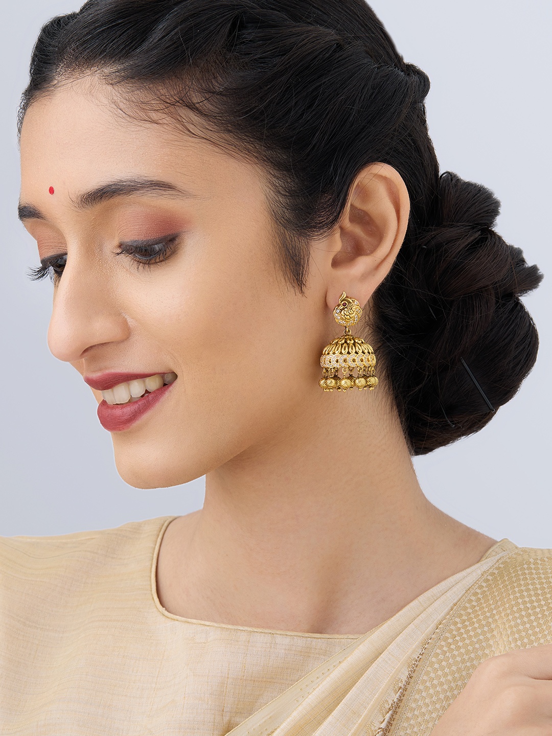 

Kushal's Fashion Jewellery Gold-Plated Dome Shaped Jhumkas