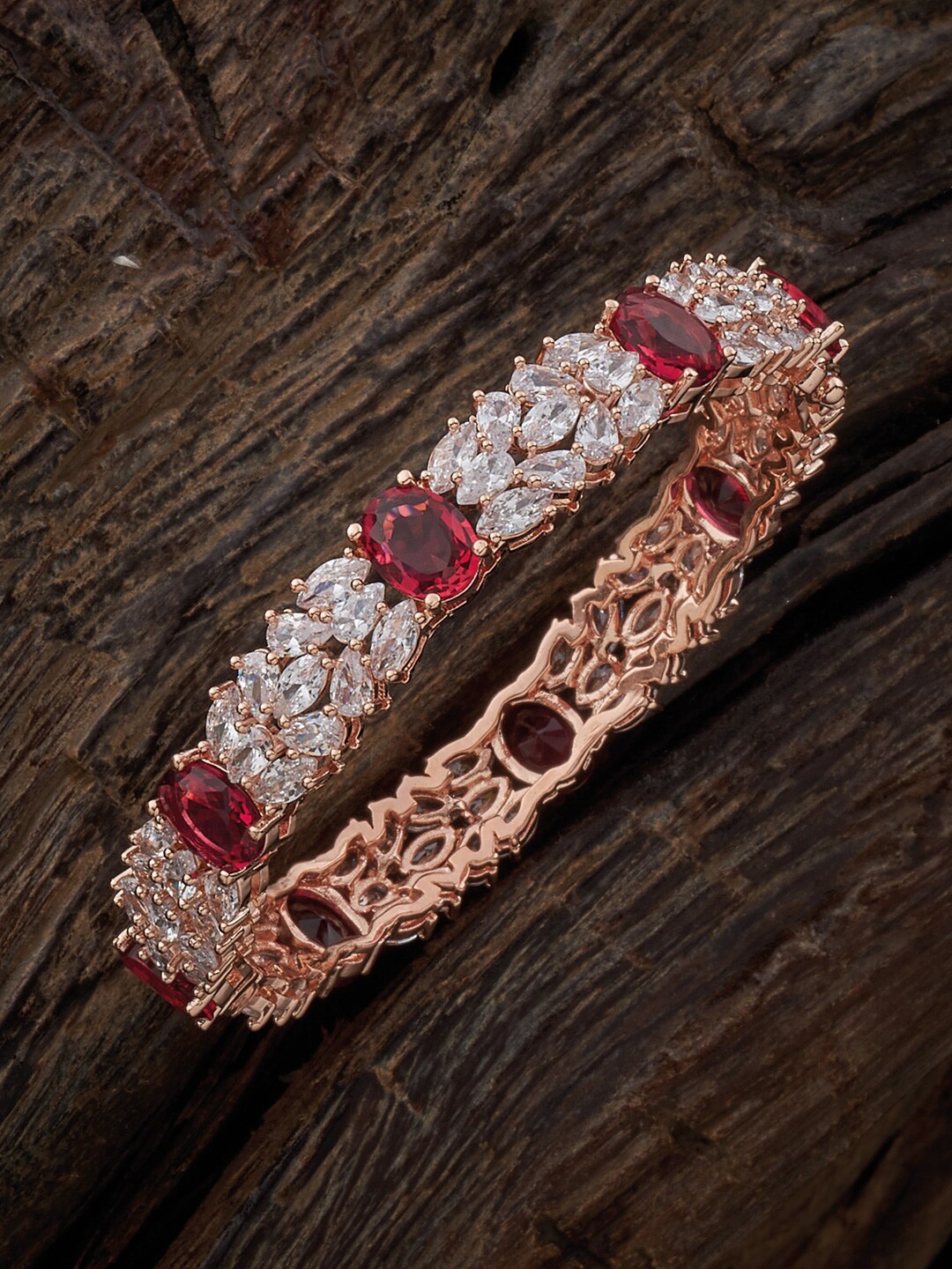 

Kushal's Fashion Jewellery Gold-Plated Cubic Zirconia Studded Bangle, Red