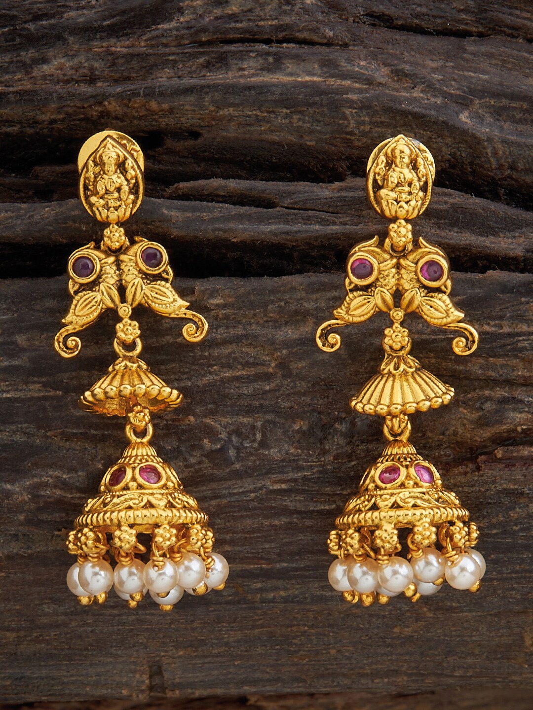 

Kushal's Fashion Jewellery Gold-Plated 92.5 Pure Silver Dome Shaped Temple Jhumkas