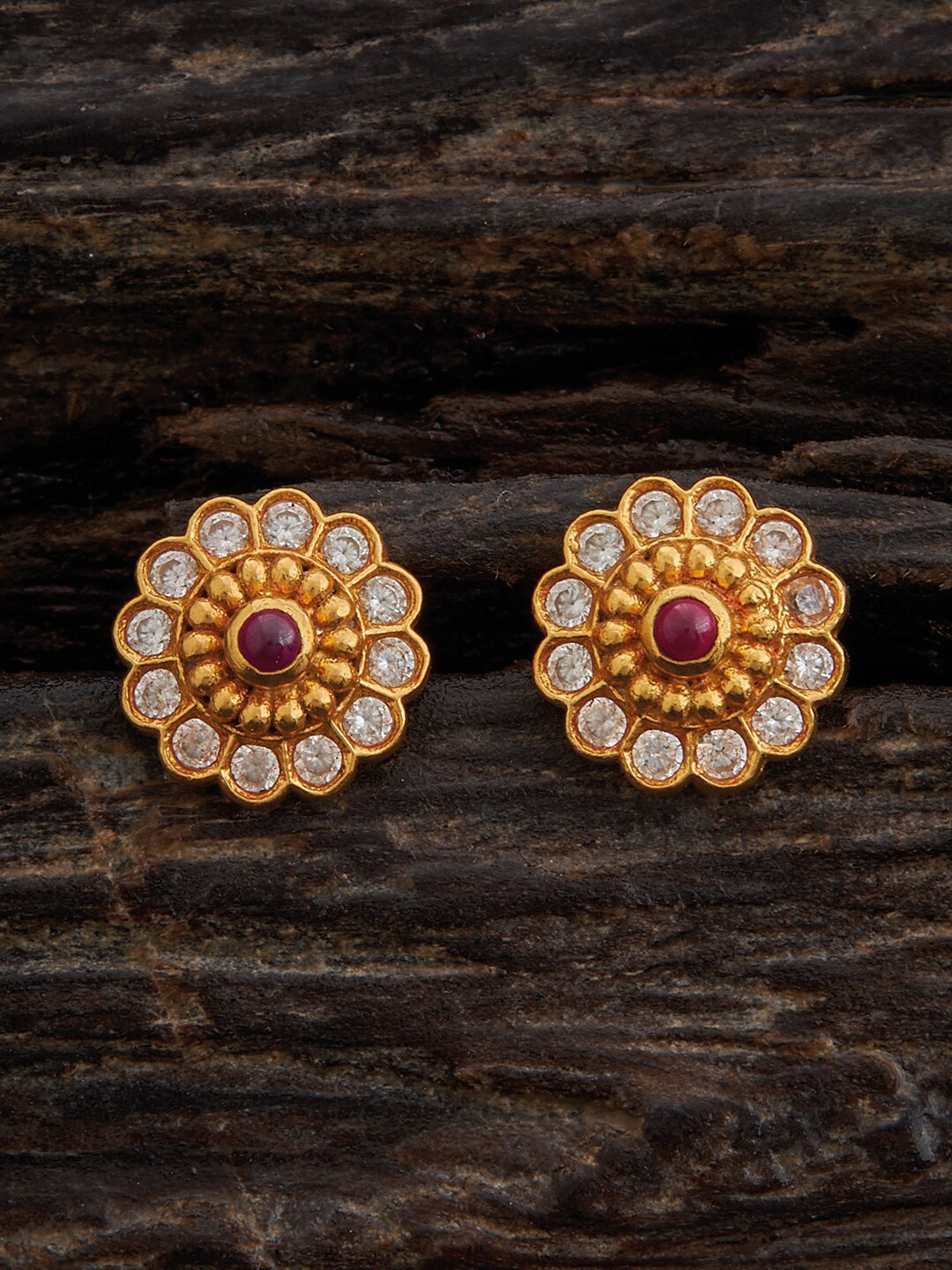 

Kushal's Fashion Jewellery 92.5 Pure Silver Gold-Plated Classic Stud Earrings, Red