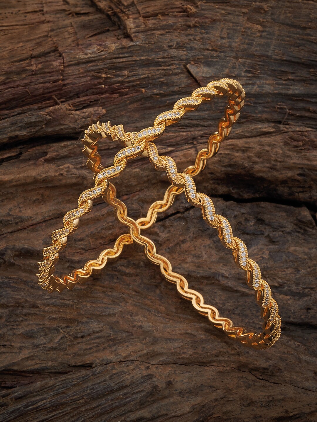 

Kushal's Fashion Jewellery Set Of 2 Gold-Plated Stone-Studded Bangles