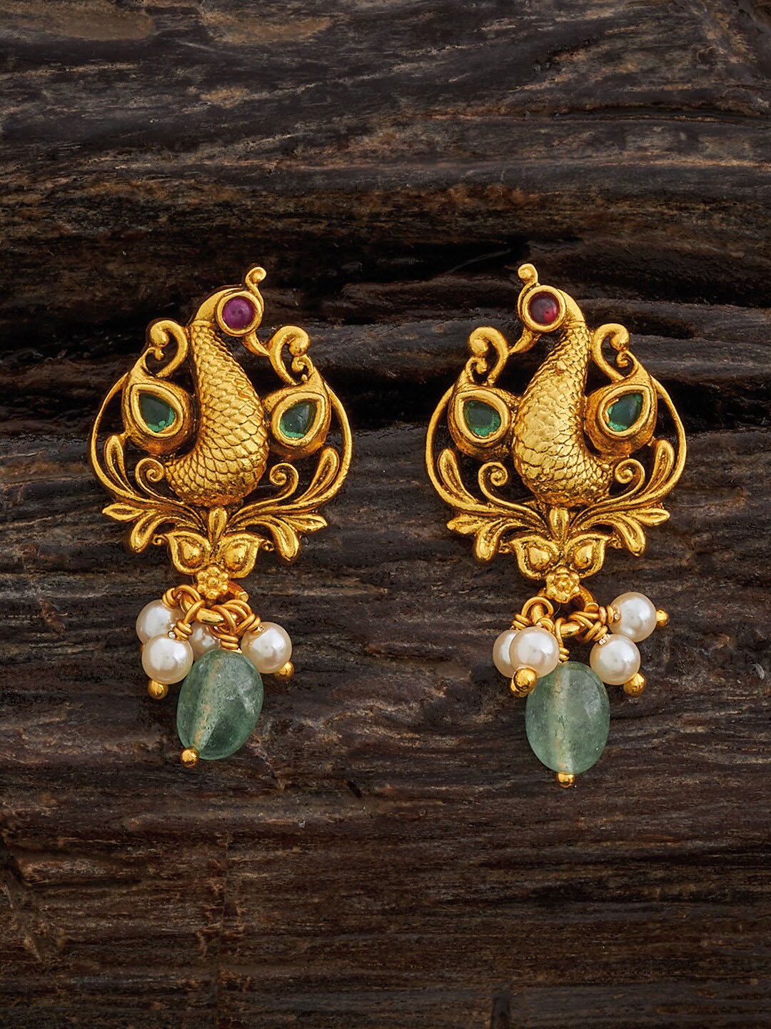 

Kushal's Fashion Jewellery Gold-Plated 92.5 Pure Silver Contemporary Temple Jhumkas